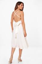 Boohoo Yasmin Tie Back Detail Midi Skater Dress Ivory