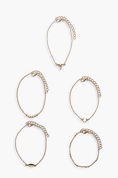 Boohoo Laura Elephant Charm 5 Pack Bracelets