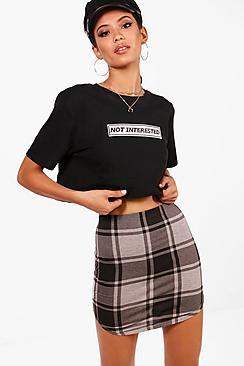 Boohoo Lily Asia Red Check Curved Hem Mini Skirt