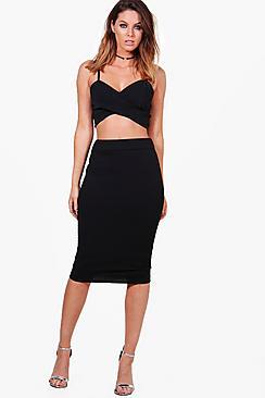 Boohoo Bella Crepe Stretch Midi Skirt