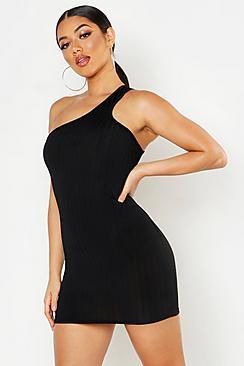 Boohoo Ribbed One Shoulder Strap Bodycon Mini Dress