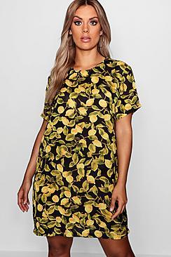 Boohoo Plus Emmie Lemon Print Shift Dress
