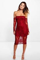 Boohoo Oana Lace Off The Shoulder Midi Dress