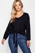 Boohoo Plus Button Down Tie Front T Shirt