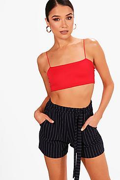 Boohoo Danielle Tie Belt Pinstripe Shorts