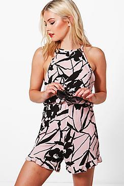 Boohoo Hannah Floral Print Playsuit