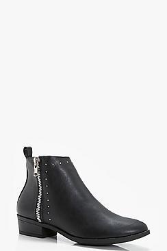 Boohoo Nicole Pin Stud And Zip Ankle Boot
