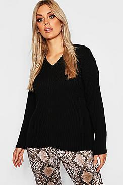 Boohoo Plus Slouchy V Neck Sweater