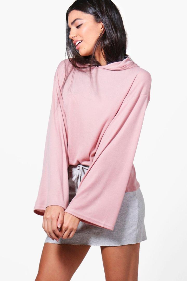 Boohoo Rachel Crop Slouchy Knitted Hoodie Rose