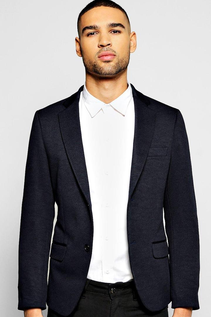 Boohoo Slim Fit Pique Blazer Navy