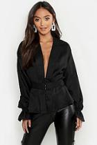 Boohoo Petite Button Front Plunge Blouse