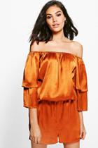Boohoo Eve Extreme Ruffle Off The Shoulder Playsuit Turmeric
