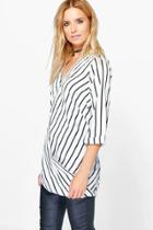 Boohoo Holly Stripe Drape Front Long Line Tunic Multi