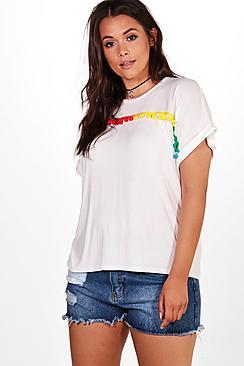 Boohoo Plus Hannah Pom Pom Trim T-shirt