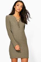Boohoo Tall Saffira Lace Up Knitted Dress