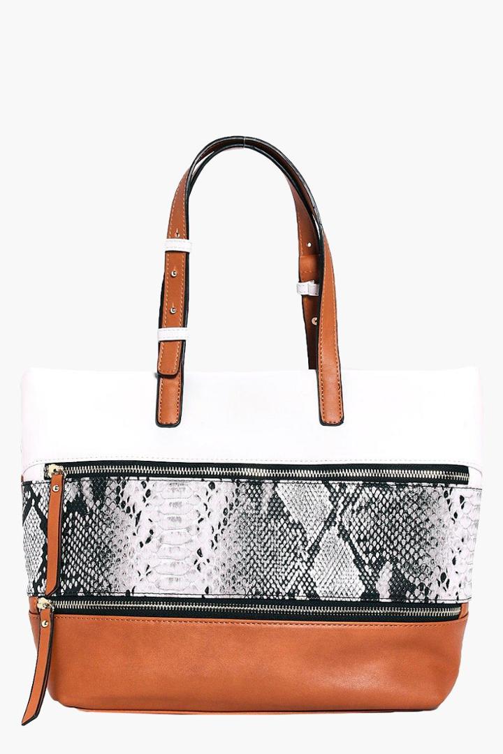 Boohoo Victoria Colour Block Structured Day Bag Tan