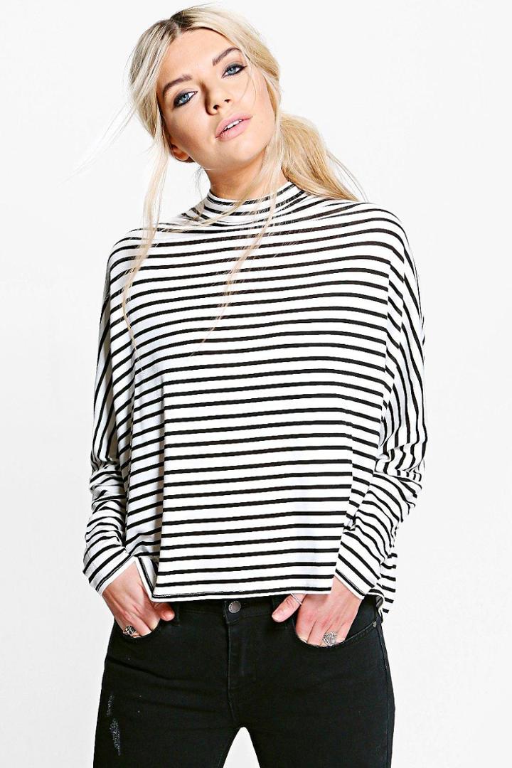 Boohoo Poppy Oversized Batwing Stripe Tee Multi