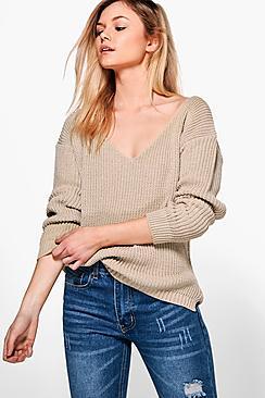 Boohoo Petite Shauna Oversized V Neck Jumper
