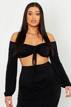 Boohoo Plus Slinky Off The Shoulder Ruched Top