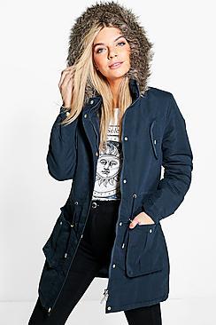 Boohoo Faith Hooded Parka With Faux Fur Trim