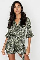 Boohoo Leopard Wrap Front Playsuit