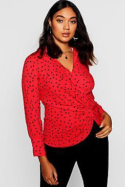 Boohoo Plus Dalmation Print Twist Front Shirt