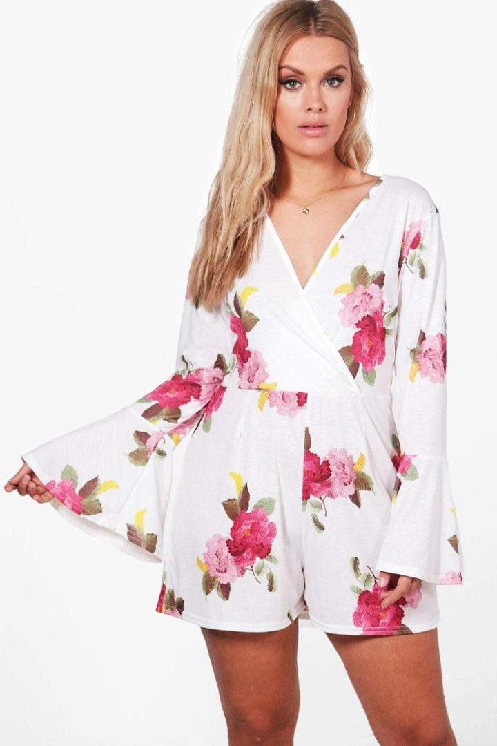 Boohoo Plus Sophia Floral Wrap Playsuit Multi