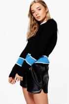 Boohoo Jessica Rib Knit Stripe Crop Jumper Black