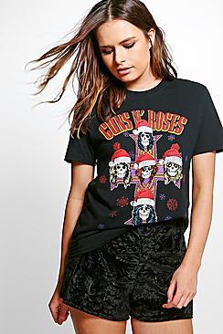 Boohoo Clare Guns 'n' Roses Christmas Band T-shirt