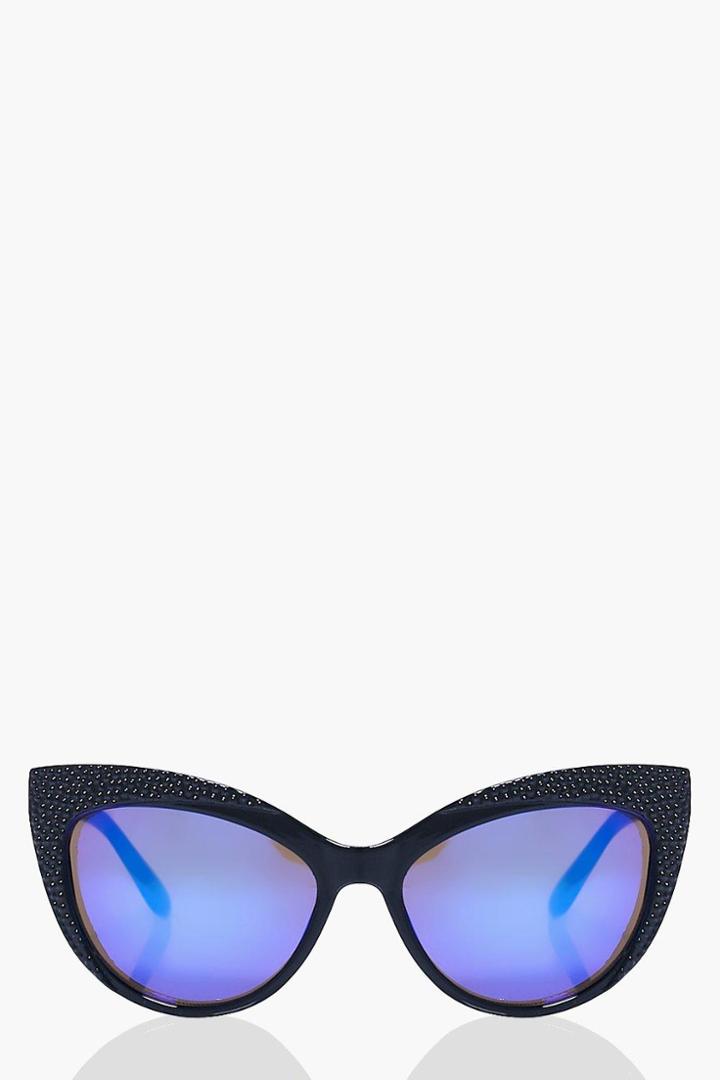 Boohoo Freya Engraved Contrast Cat Eye Sunglasses Black