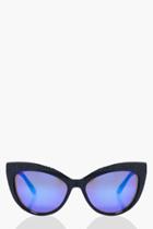 Boohoo Freya Engraved Contrast Cat Eye Sunglasses Black