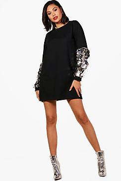 Boohoo Rosie Sequin Sleeve Sweat Dress