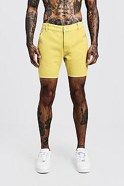 Boohoo Slim Fit Yellow Denim Cargo Short