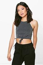 Boohoo Petite Gia Knot Front High Neck Crop Top