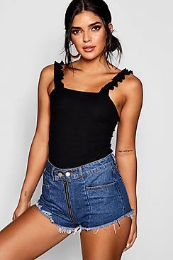 Boohoo Ruffle Strap Square Neck Vest