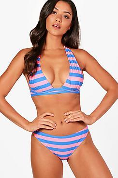 Boohoo Rhodes Stripe Push Up Enhance Triangle Bikini
