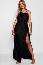 Boohoo Plus Olivia Satin Knot Front Maxi Dress