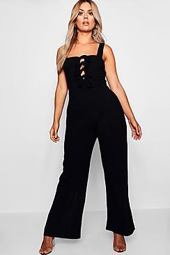 Boohoo Plus Lace Up Soft Rib Jumpsuit