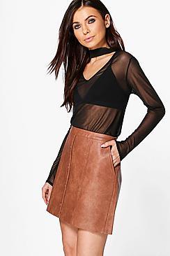 Boohoo Freya Leather Look Button Front Mini Skirt