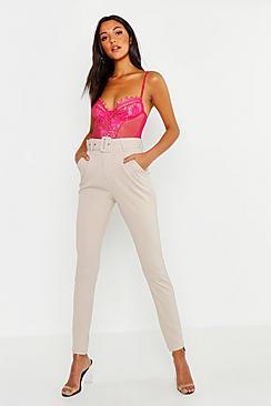Boohoo Tall Belted Woven Tailored Trouser