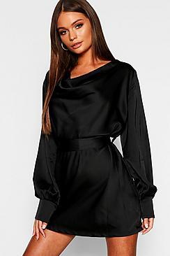Boohoo Satin Cowl Neck Shift Dress