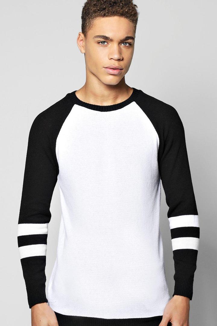 Boohoo Varsity Sleeve Stripe Raglan Jumper Black