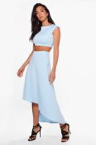 Boohoo Heather Dip Hem Skirt & Crop Top Co-ord Set Sky