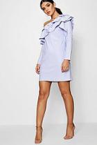 Boohoo Ruffle One Shoulder Striped Shift Dress