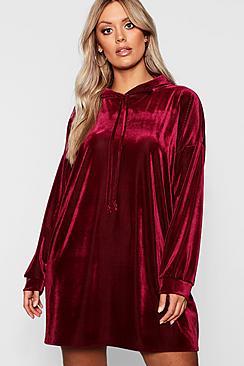 Boohoo Plus Velvet Hooded Ribbed Dress