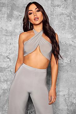 Boohoo Lucy Slinky Twust Front Crop Top