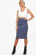 Boohoo Sophie Monochrome Contrast Panel Stripe Midi Skirt