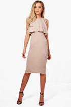 Boohoo Sarah Midi Ruffle Dress Nude