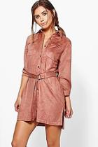 Boohoo Petite Beki Utility Belted Pocked Shirt Dress