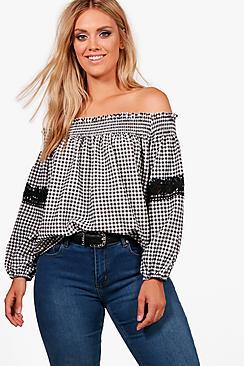 Boohoo Plus Lauren Gingham Off Shoulder Top